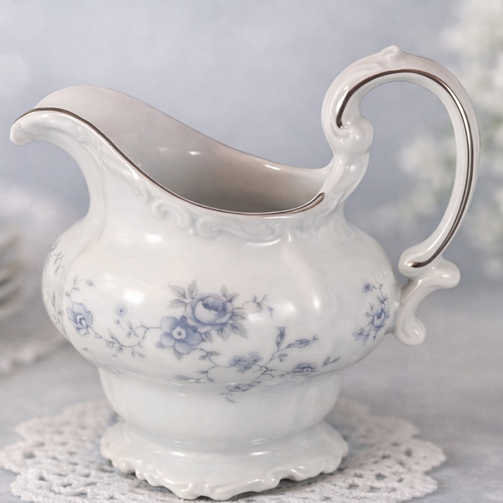 Johann Haviland BLUE GARLAND Pitcher - Platinum Trim Bavaria Germany VTG